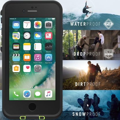 LifeProof iPhone SE (2nd gen - 2020) and iPhone 8/7 (NOT PLUS) FRĒ Series Case - NIGHT LITE (BLACK/LIME), waterproof IP68, built-in screen protector, port cover protection, snaps to MagSafe - Image 5