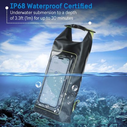 Pelican Marine IP68 Waterproof Dry Bag 2L - Roll Top Waterproof Backpack w/ Phone Case/Pouch - Boating & Kayak Accessories - Essentials for Camping Swimming Beach Fishing Rafting Travel - Black/Yellow - Image 2
