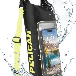 Pelican Marine IP68 Waterproof Dry Bag 2L - Roll Top Waterproof Backpack w/ Phone Case/Pouch - Boating & Kayak Accessories - Essentials for Camping Swimming Beach Fishing Rafting Travel - Black/Yellow