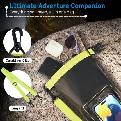 Pelican Marine IP68 Waterproof Dry Bag 2L - Roll Top Waterproof Backpack w/ Phone Case/Pouch - Boating & Kayak Accessories - Essentials for Camping Swimming Beach Fishing Rafting Travel - Black/Yellow - Image 4