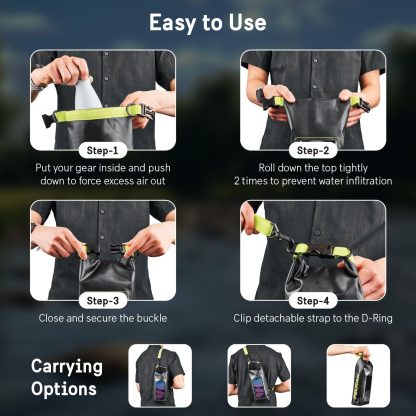Pelican Marine IP68 Waterproof Dry Bag 2L - Roll Top Waterproof Backpack w/ Phone Case/Pouch - Boating & Kayak Accessories - Essentials for Camping Swimming Beach Fishing Rafting Travel - Black/Yellow - Image 8