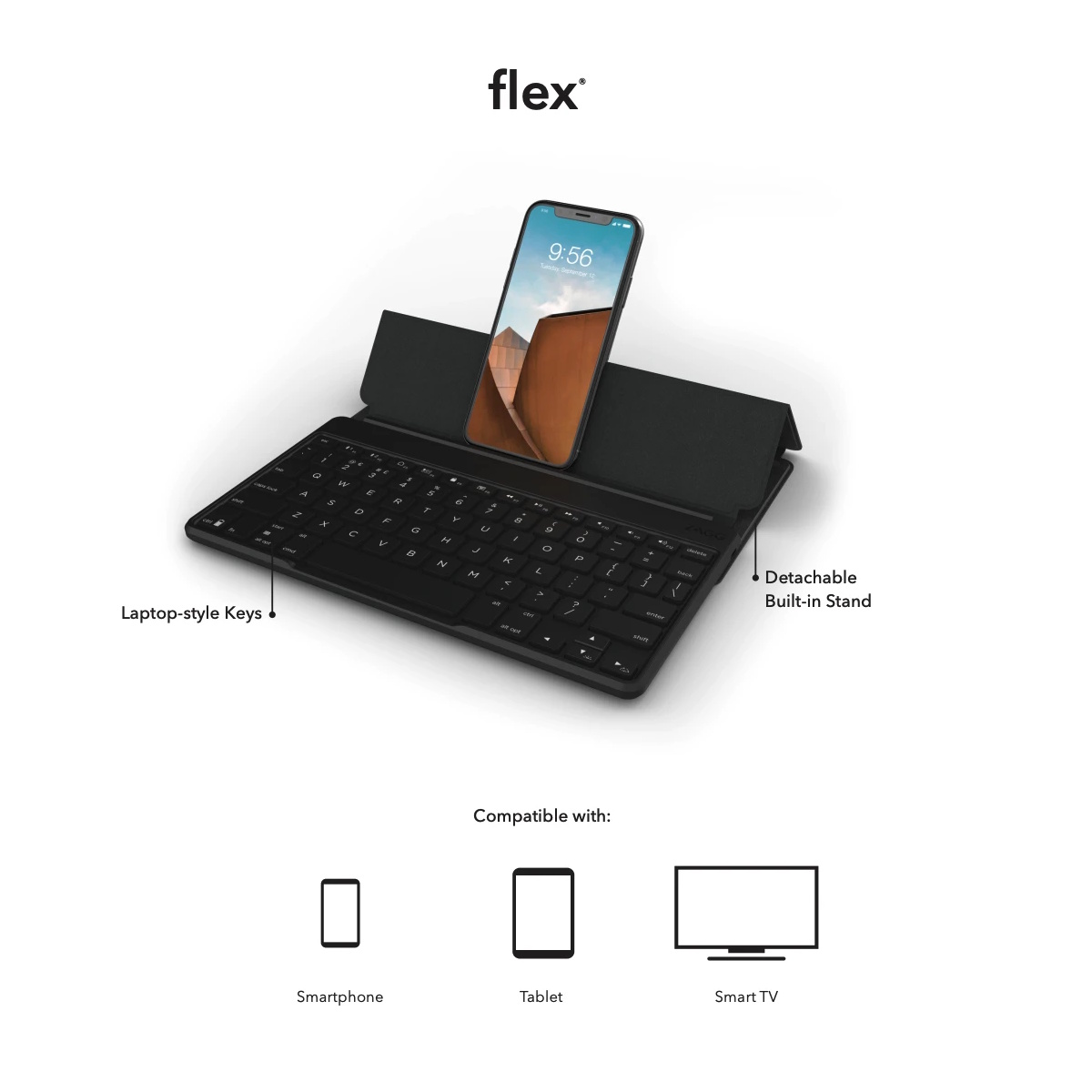 ZAGG Flex Portable, Universal Keyboard and Detachable Stand for Devices up to 12" Black - Image 21